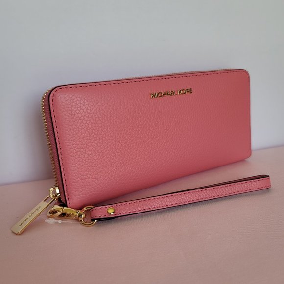 MICHAEL KORS Jet Set Travel Continental Pebbled Leather Wallet-Tea Rose 🎈⭐$138. - Picture 3 of 16